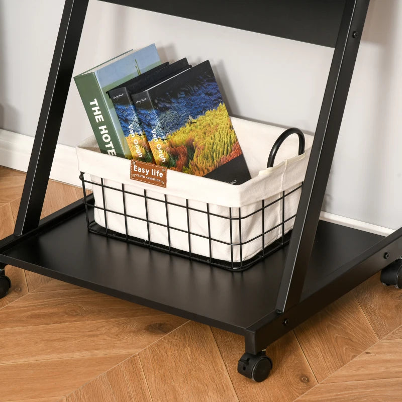 Movable Black Computer Desk with 4 Wheels & Sliding Keyboard Tray - Ideal Home Office Workstation