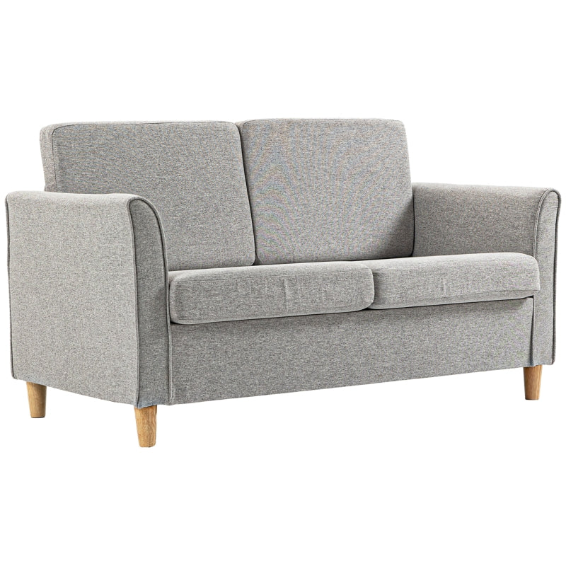 Modern Compact Loveseat Sofa for Living Room with Wooden Legs and Armrests in Light Grey