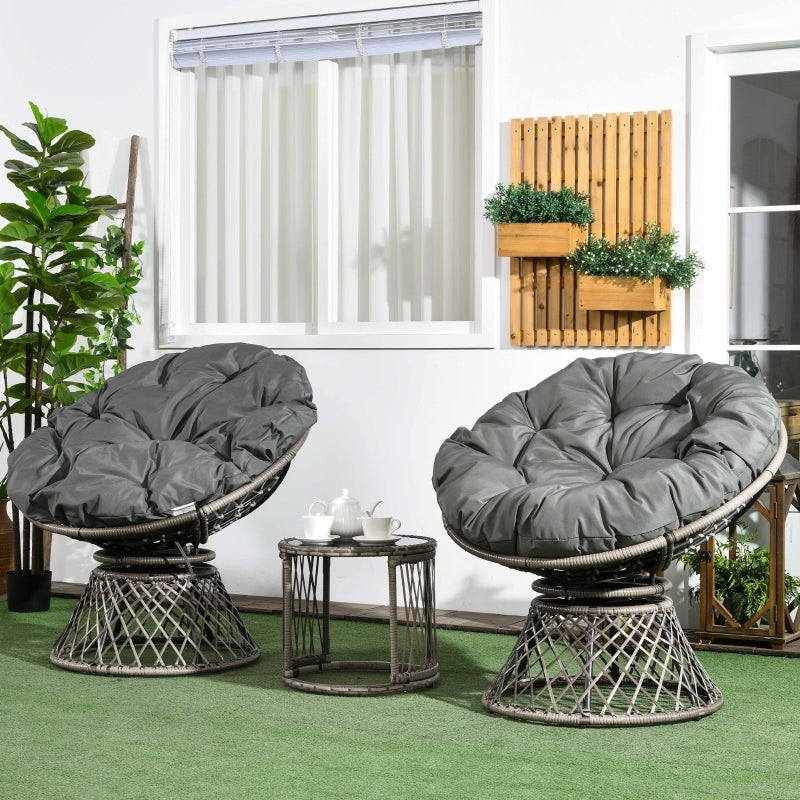 Grey Rattan Garden Moon Chair Set - 3-Piece