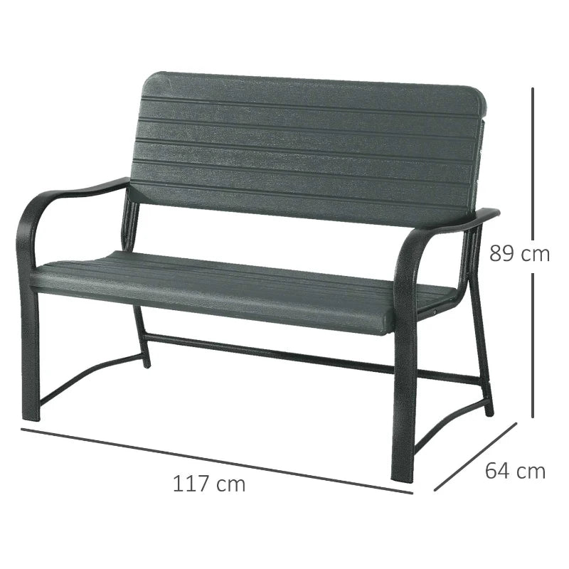 Metal Frame 2 Seater Bench - Black & Green Slat