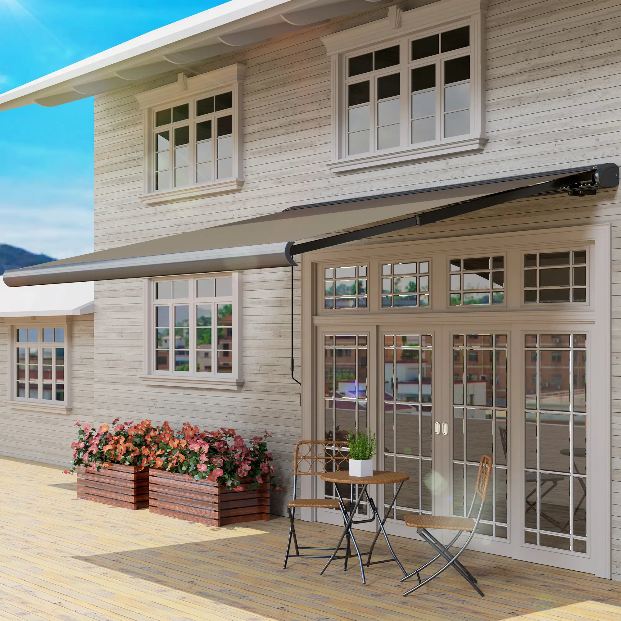 3.5m x 3m Electric Awning with Remote Controller - Aluminium Frame DIY Retractable Awning, UV50+ Sun Shade Canopy