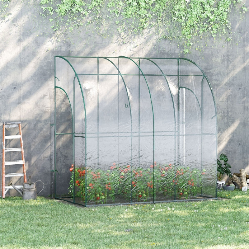 Green Walk-In Wall Tunnel Greenhouse with Zippered Door, Clear PVC Cover