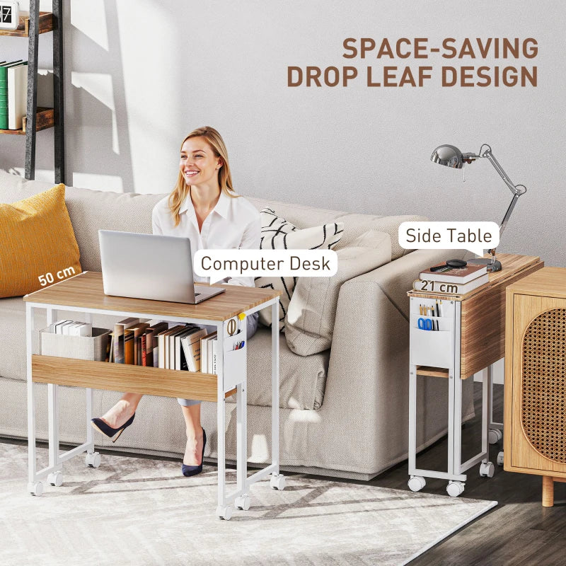 80 cm Drop Leaf Writing Desk - Natural Wood Finish, Space-Saving Home Office Table, Stylish and Functional Workstation