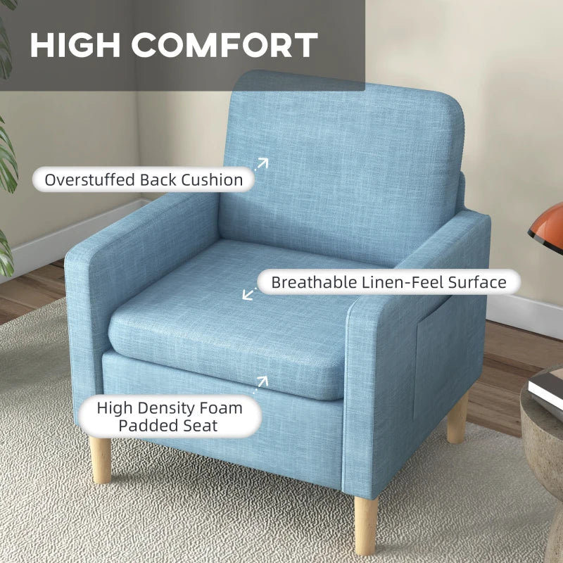 Stylish Upholstered Accent Chair for Living Room, Bedroom or Home Office - Comfy Blue Fireside Armchair