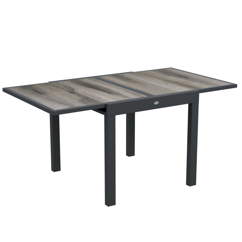 Grey Extendable Outdoor Dining Table for 6, Aluminium Frame, Rectangular Patio Table, 80/160L x 80W x 75H cm