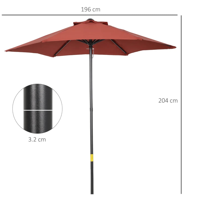 Wine Red 2m Outdoor Garden Parasol Umbrella with 6 Sturdy Ribs