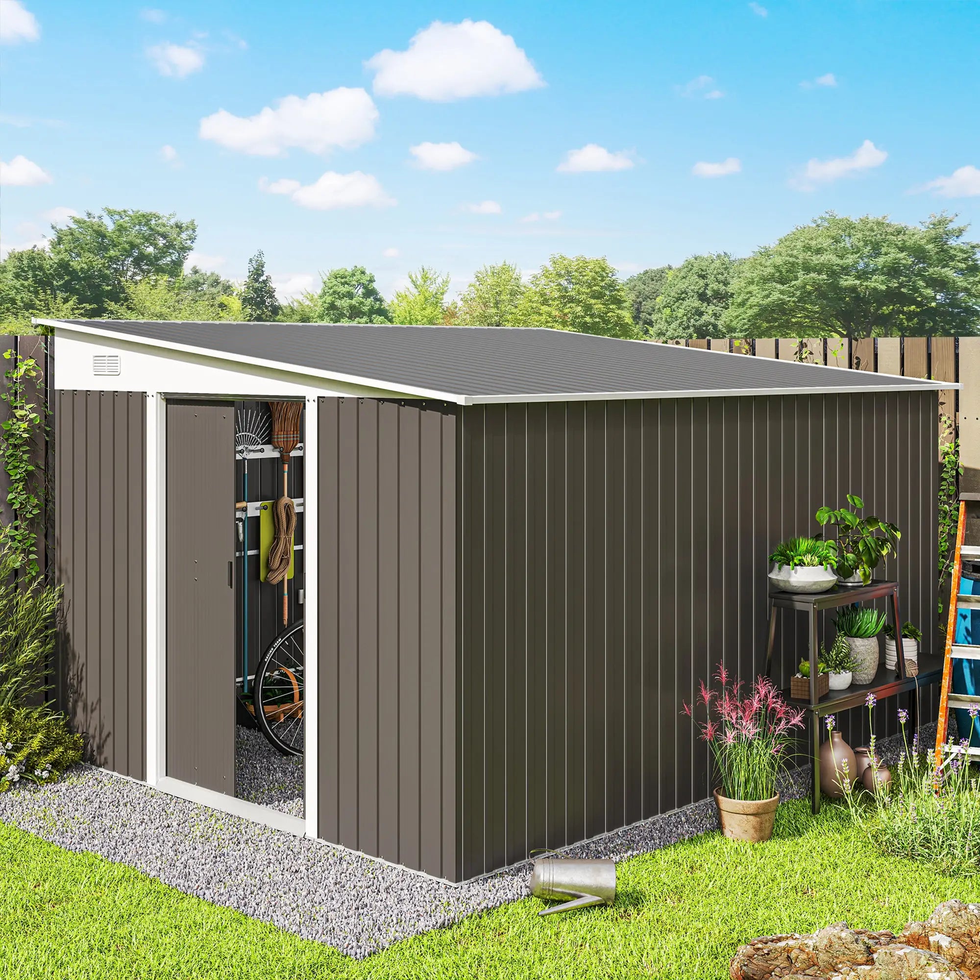 11ft x 9ft Dark Grey Metal Shed with Double Doors