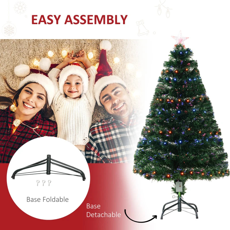 4ft Prelit Artificial Christmas Tree with Multi-Colored Fiber Optic LED Lights - Festive Holiday Home Decoration, Green Xmas Tree