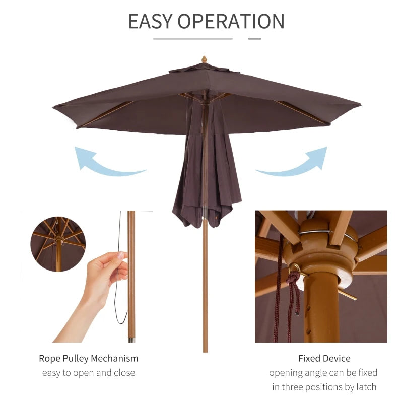 Wooden Garden Parasol Sun Shade - Coffee