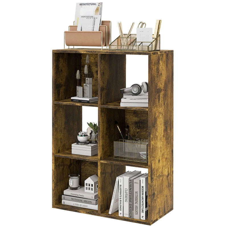 Rustic Brown 6-Cube Bookshelf - Stylish Storage Solution for Home, Office, or Living Room - Versatile Organizer