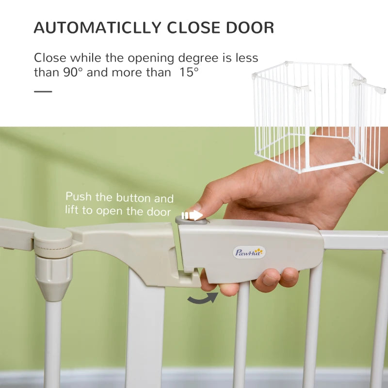 5 Panels Metal Pet Playpen with Walk-Through Door - White Dog Fence for Indoor/Outdoor Use, Durable & Easy to Assemble