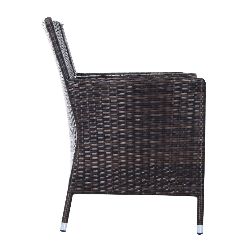 Brown Rattan 2-Seater Chair Set with Middle Tea Table