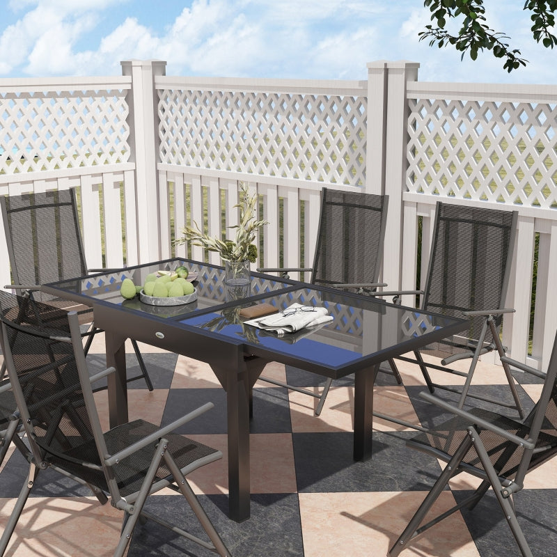 7 Piece Grey Outdoor Dining Set - Extendable Table & 6 Folding Chairs for Patio, Balcony, Deck