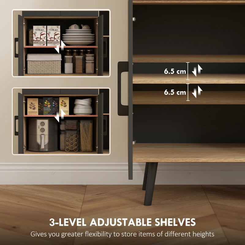 176 cm Modern Kitchen Cupboard with LED Lights - Stylish Oak and Black Storage Solution for Home