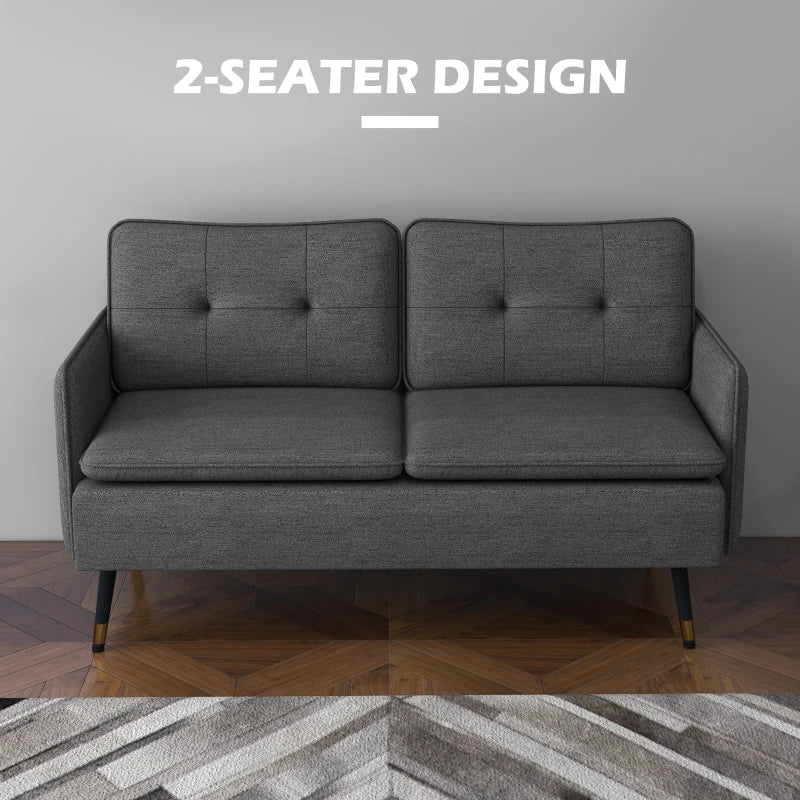 Modern Two-Seater Sofa with Button Tufting and Cushions, Stylish Loveseat for Living Room or Guest Room, Dark Grey