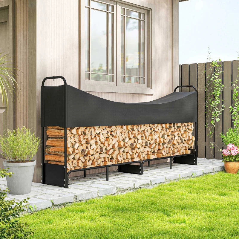 8.5ft Heavy Duty Firewood Rack with Waterproof Oxford Cover - Large Capacity Log Storage for Outdoor Fire Pits & Patios