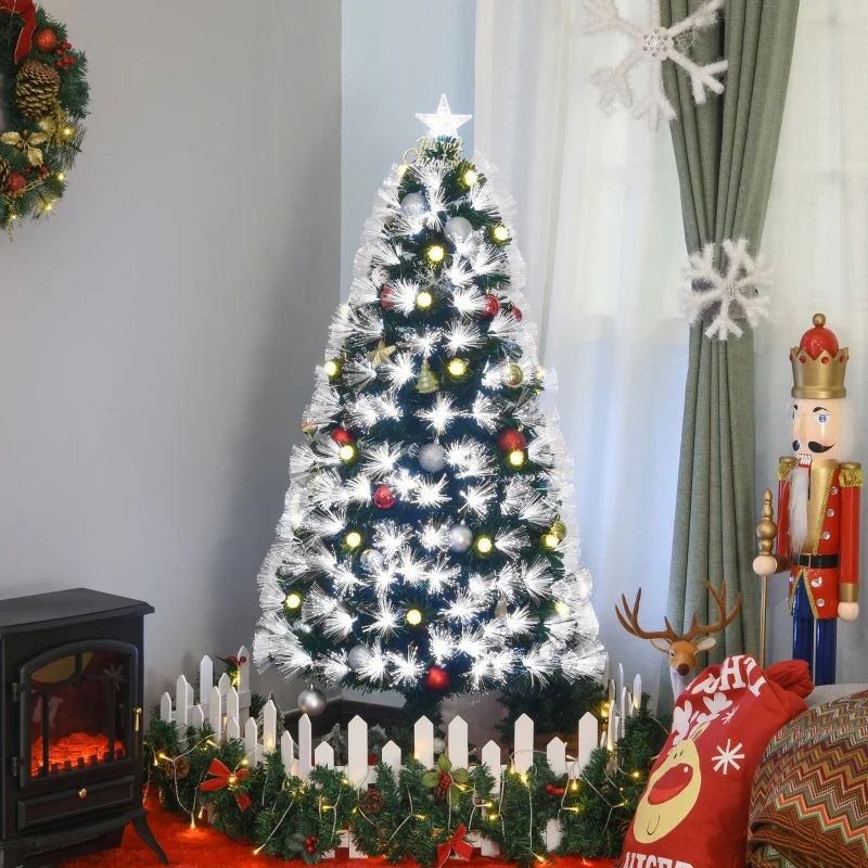 5ft Pre-Lit White Artificial Christmas Tree with 180 LEDs & Star Topper - Full Bodied Seasonal Decoration for Home