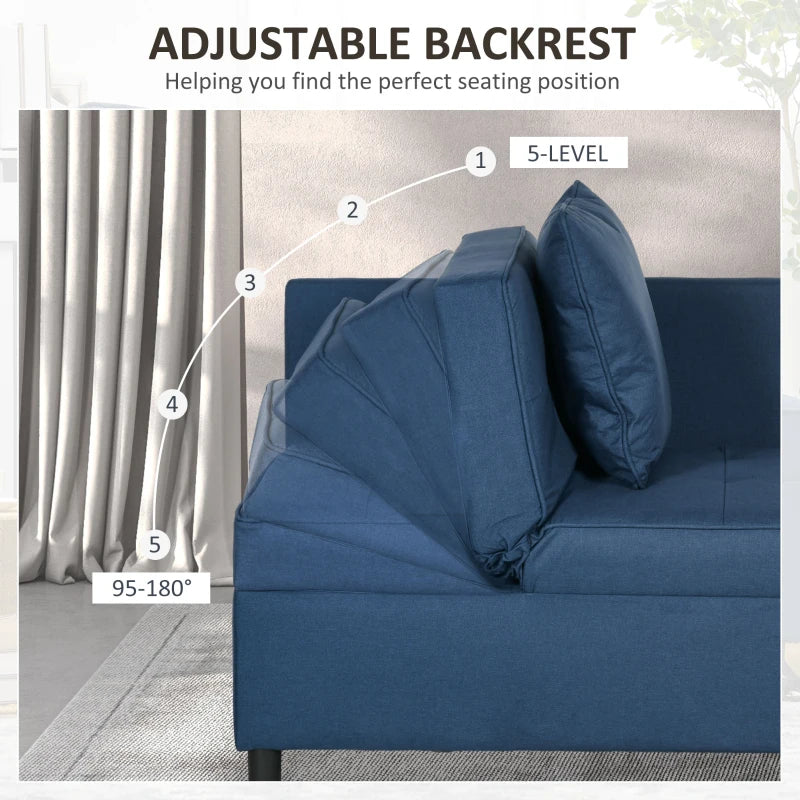 Multi-Functional Sleeper Chair Bed with Thick Padding and Magazine Pocket for Living Room, Blue