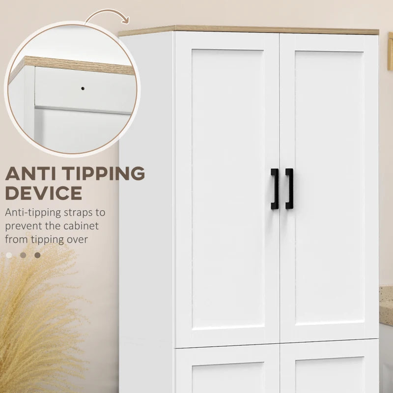 Freestanding Kitchen Cupboard - 4-Door Storage Cabinet Organizer with Adjustable Shelves in White - Stylish & Functional