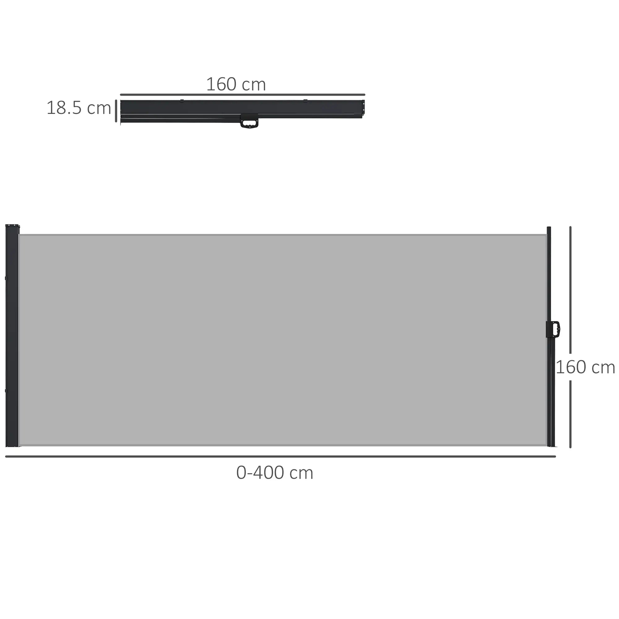 400 x 160cm Retractable Side Awning - Light Grey