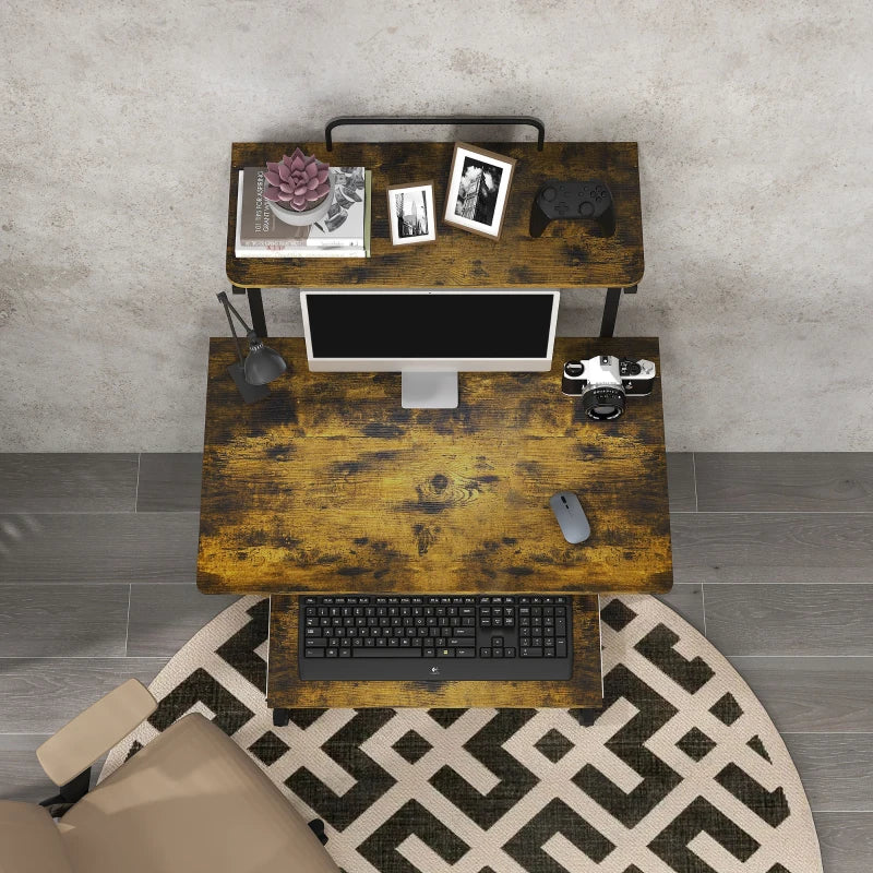Multi-Storage Work Desk with Sliding Keyboard Tray - Stylish Brown and Black Home Office Furniture