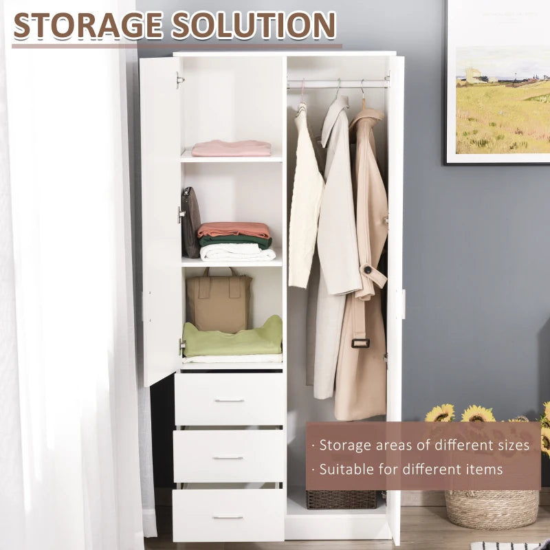 Modern 2 Door Mirrored Wardrobe with 3 Drawers and Adjustable Shelves for Bedroom
