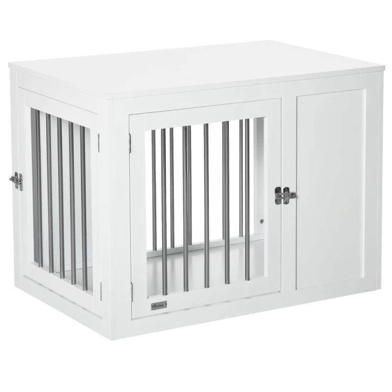 2-in-1 Dog Cage & Side Table for Medium Dogs - White, Lockable Doors, Stylish Pet Furniture, Space-Saving Design