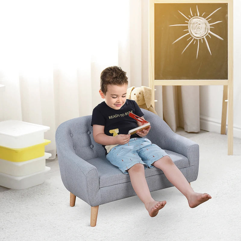 Kids Armchair Toddler Chair 2 Seater Mini Sofa Wood Frame for Bedroom Playroom Grey