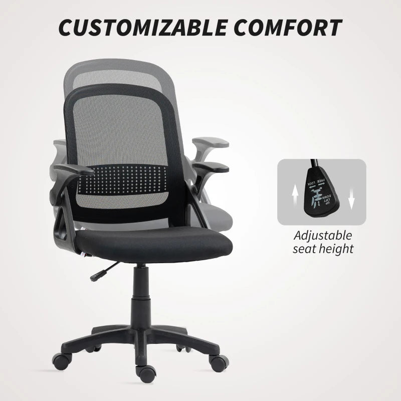 Breathable Mesh Ergonomic Office Chair with Flip-up Armrests and Lumbar Support for Home and Office Black