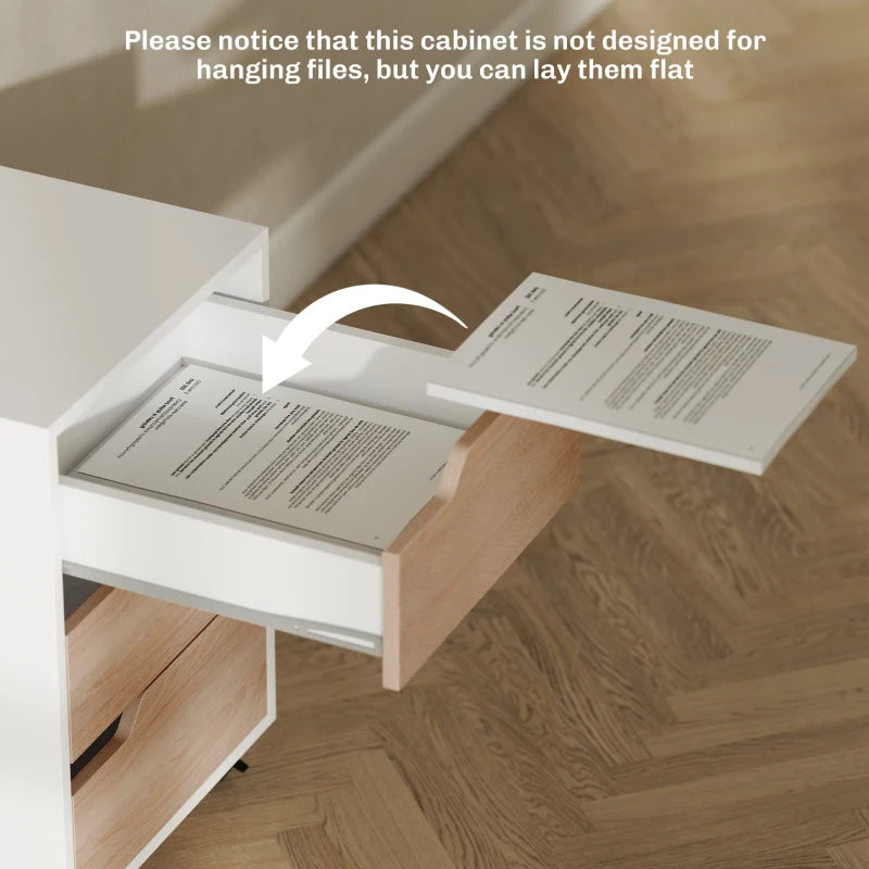 3 Drawer Mobile File Cabinet on Wheels - Vertical Oak Filing Cabinet for Home Office Organization