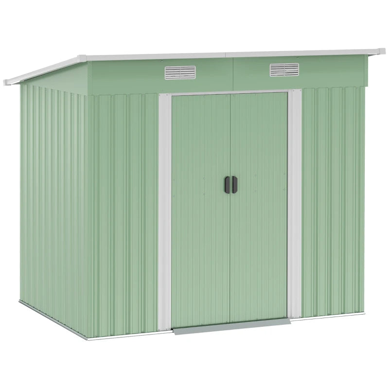 7ft x 4ft Light Green Metal Garden Shed