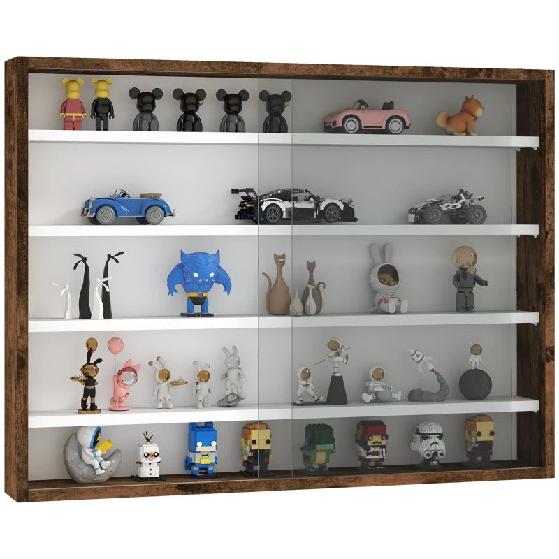Rustic 5-Tier Wall Display Shelf Unit with 4 Adjustable Glass Doors - 60x80cm Home Office Ornaments Storage