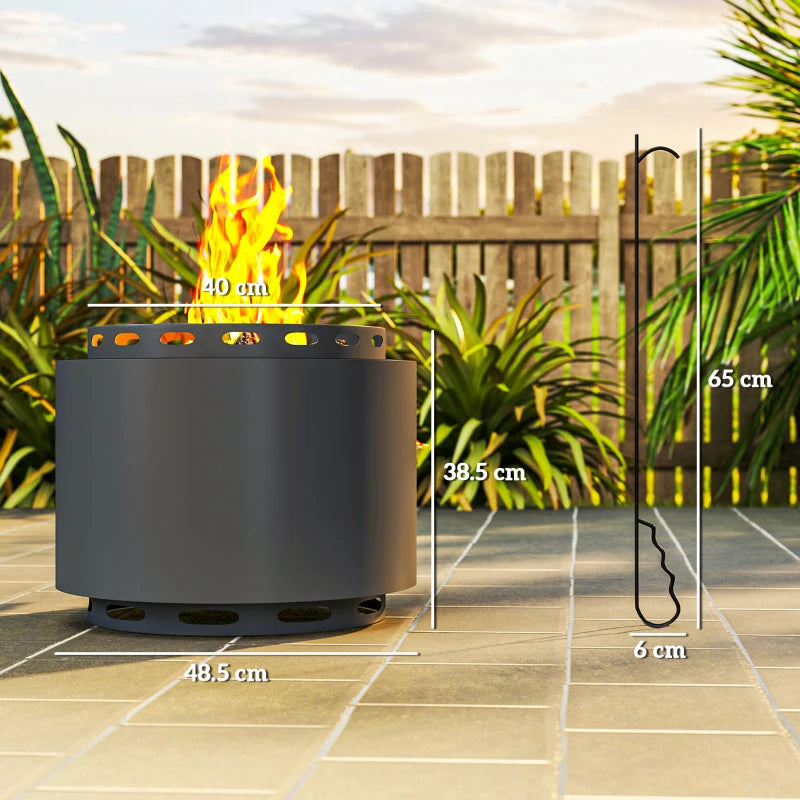 Portable Smokeless Fire Pit - 48.5cm Wood Burning Firepit with Poker for Garden, Camping & Bonfire Parties - Dark Grey Metal