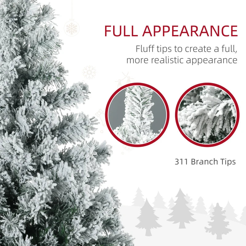 4.5' Artificial Snow Christmas Tree with Frosted Branches & LED Lights - Warm White or Colorful, Sturdy Steel Base