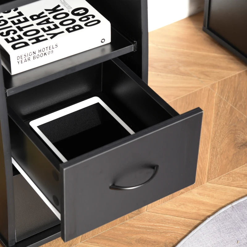 Modern Black Computer Desk with Keyboard Tray, CPU Shelf, Drawers & Sliding Scanner Shelf - Ideal Office Workstation