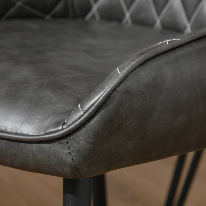 Retro Dining Chair Set of 4 - PU Leather Upholstered Kitchen & Living Room Chairs with Metal Legs in Grey