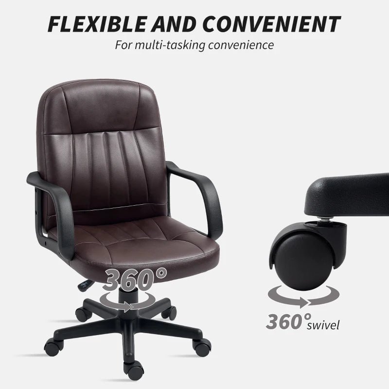 Swivel Executive Chair in Dark Brown PU Leather - Ergonomic Computer Desk Chair for Office & Home Use