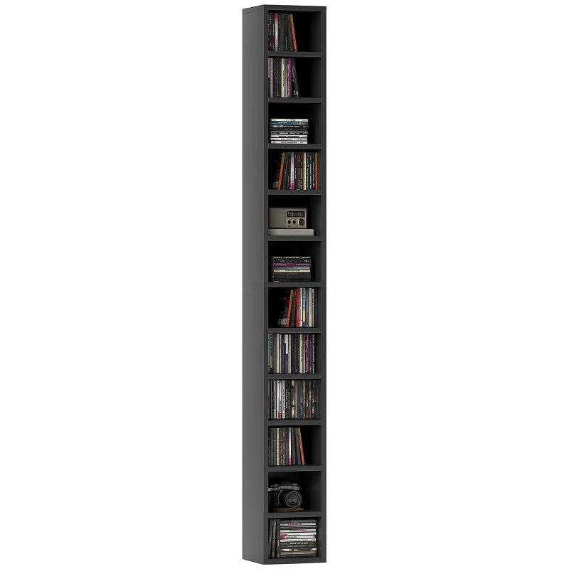 204 CD Tall Narrow Media Storage Tower - Black | Space-Saving Organizer for DVDs, Games & Media - Stylish Home Storage Solution