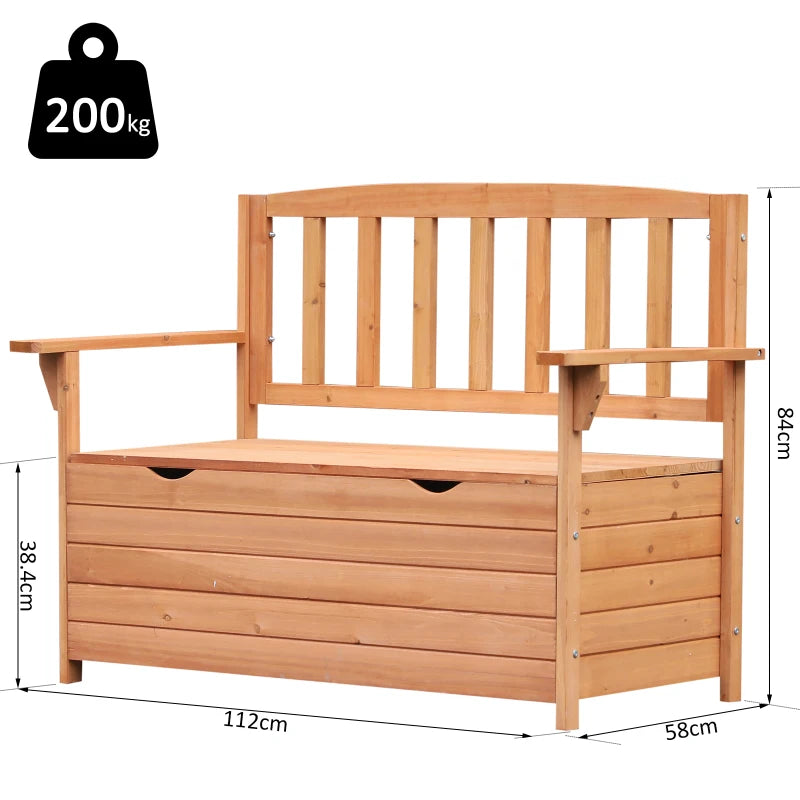 Wooden Outdoor Garden Storage Bench - Natural Wood Finish