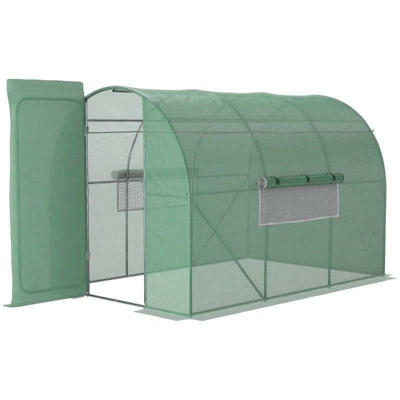 Green Plant Gardening Tunnel Greenhouse, Metal Door, Steel Frame, Mesh Windows (3x2m)