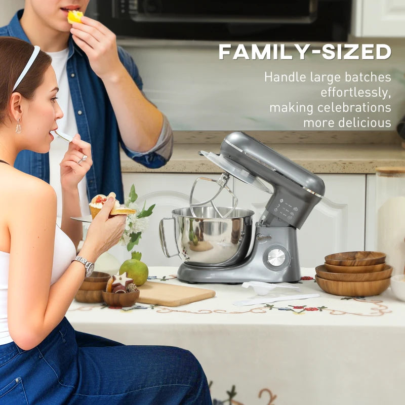 Premium 1300W Silver Kitchen Stand Mixer with Accessories - Powerful, Versatile, Ideal for Baking and Cooking Enthusiasts
