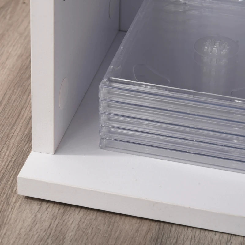 Set of 2 White CD Media Display Shelves - Adjustable Blu-Ray Tower Rack & Bookcase Storage Organizer