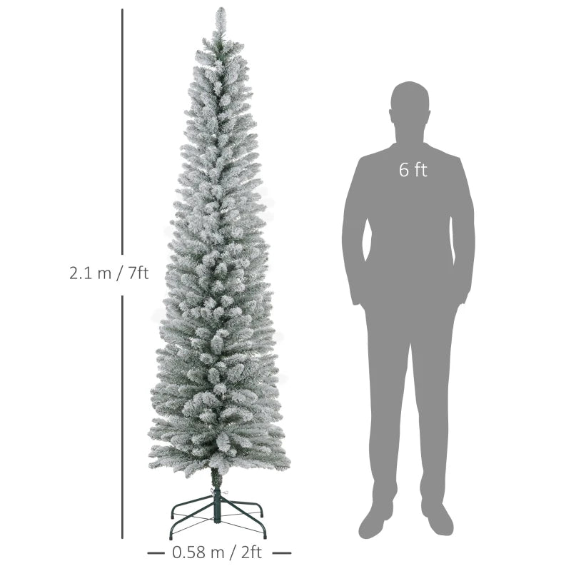 7ft Snowy Pencil Christmas Tree - Elegant White Artificial Holiday Decor for Festive Home Decoration