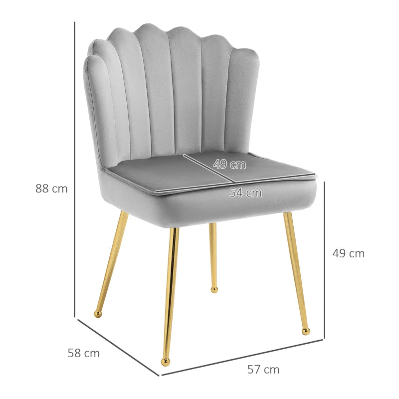 Set of 2 Velvet Upholstered Dining Chairs with Gold Metal Legs for Kitchen and Living Room, Grey