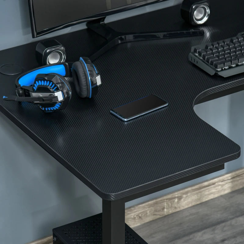 L-Shaped Gaming Desk - Black Corner Computer Workstation with Cable Management, 145x81x76cm, Left Side Design for Home Office