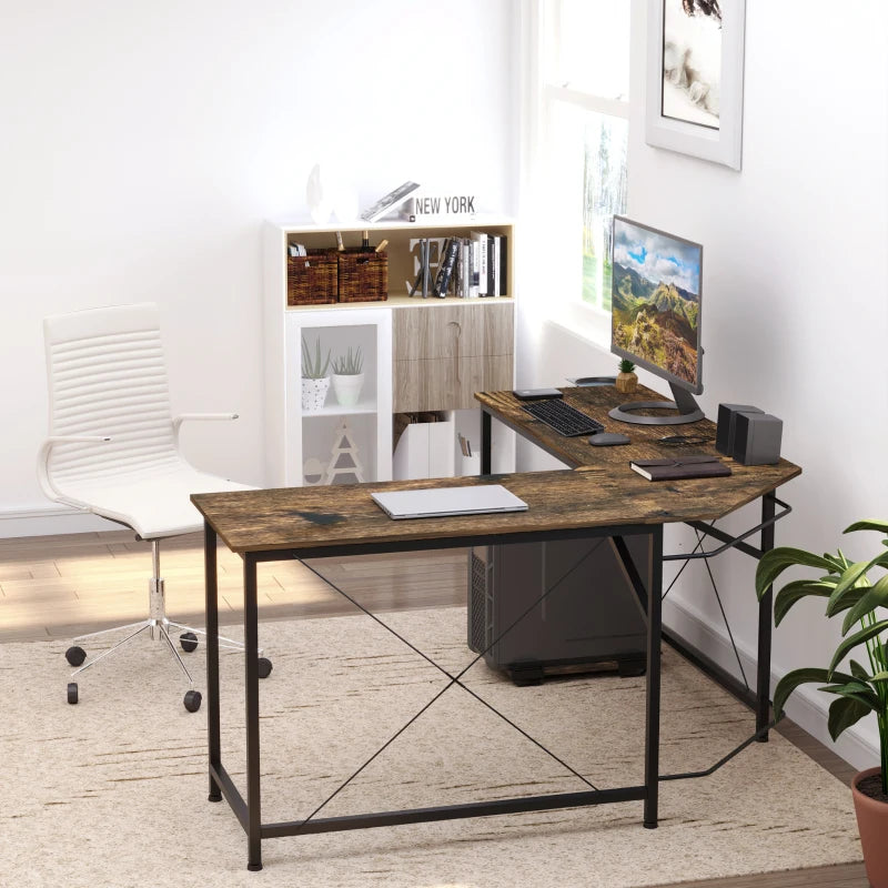 Rustic Brown L-Shaped Gaming Desk - 150x150 cm Corner Computer Desk for Home Office & Study