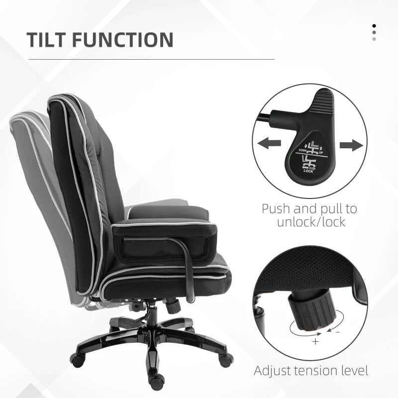 Vinsetto Black/White Faux Leather Executive Office Chair with Contrast Piping - Ergonomic Design for Comfort and Style
