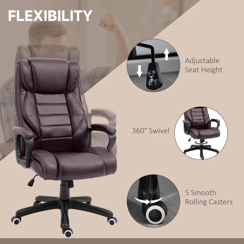 Vinsetto Brown Office Chair with 6-Point Massage, Padded Seat & Armrests, Adjustable Tilt Function for Home & Office