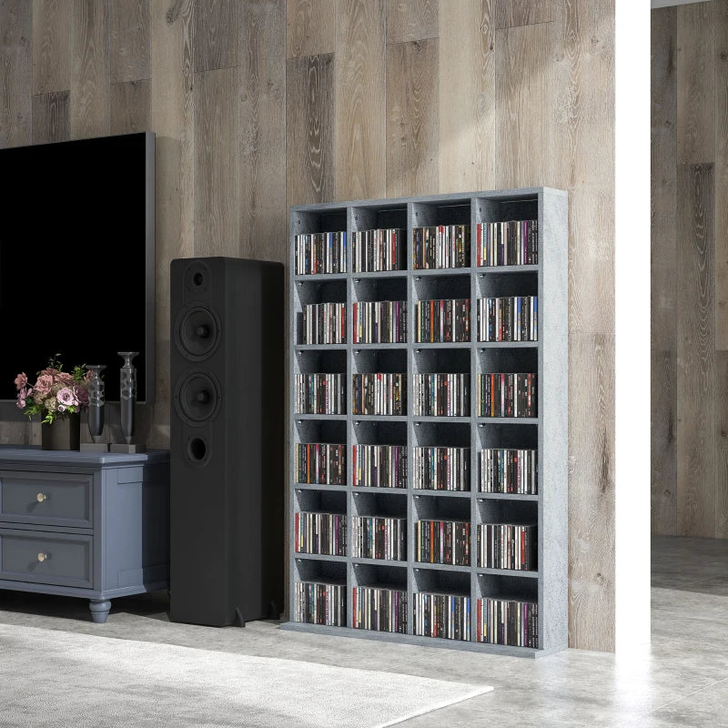 Adjustable CD Storage Unit with Shelves - 89 x 130.5 cm, Cement Grey - Modern Media Organizer for Home