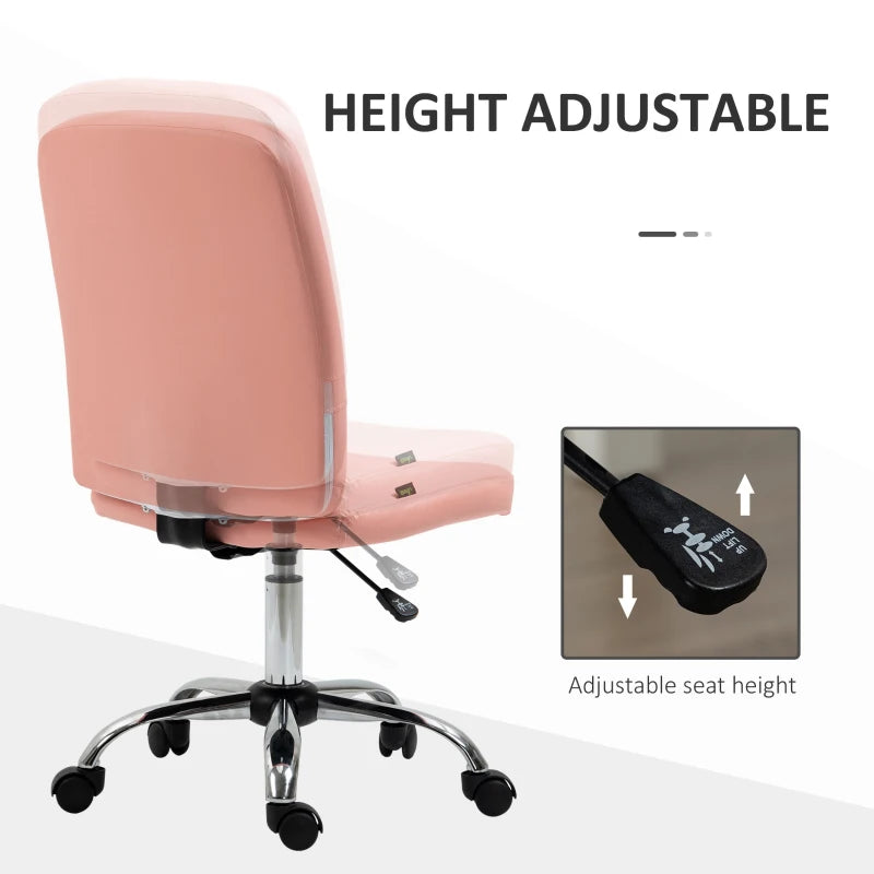 Vinsetto Armless Pink Faux Leather Office Chair - Stylish Ergonomic Design for Home & Office Use